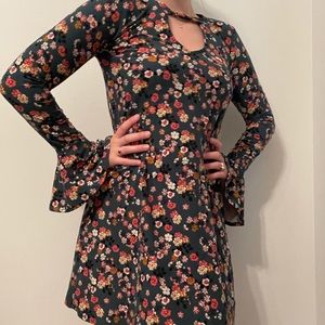 Emerald green, floral, mini dress